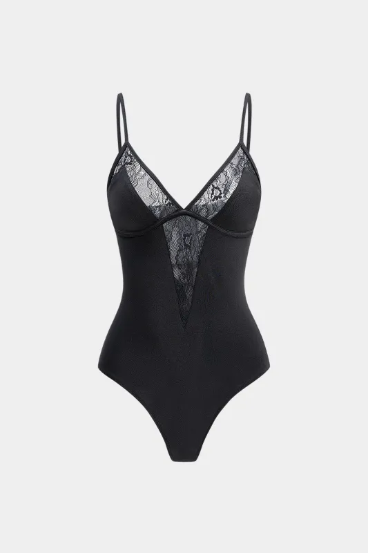 Lace Patchwork V-Neck Sleeveless Bodysuit sold by Micas