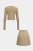 Round Neck Long-Sleeve Top And Pleated Zipper Mini Skirt Set sold by Micas