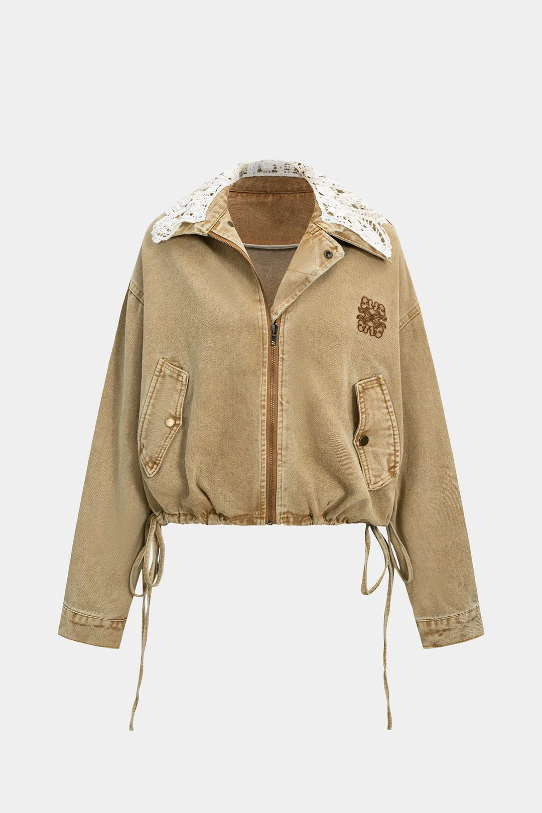 Denim Patchwork Drawstring Outerwear sold by Micas