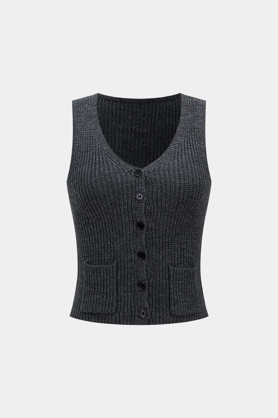 Knit V-neck Button Vest sold by Micas