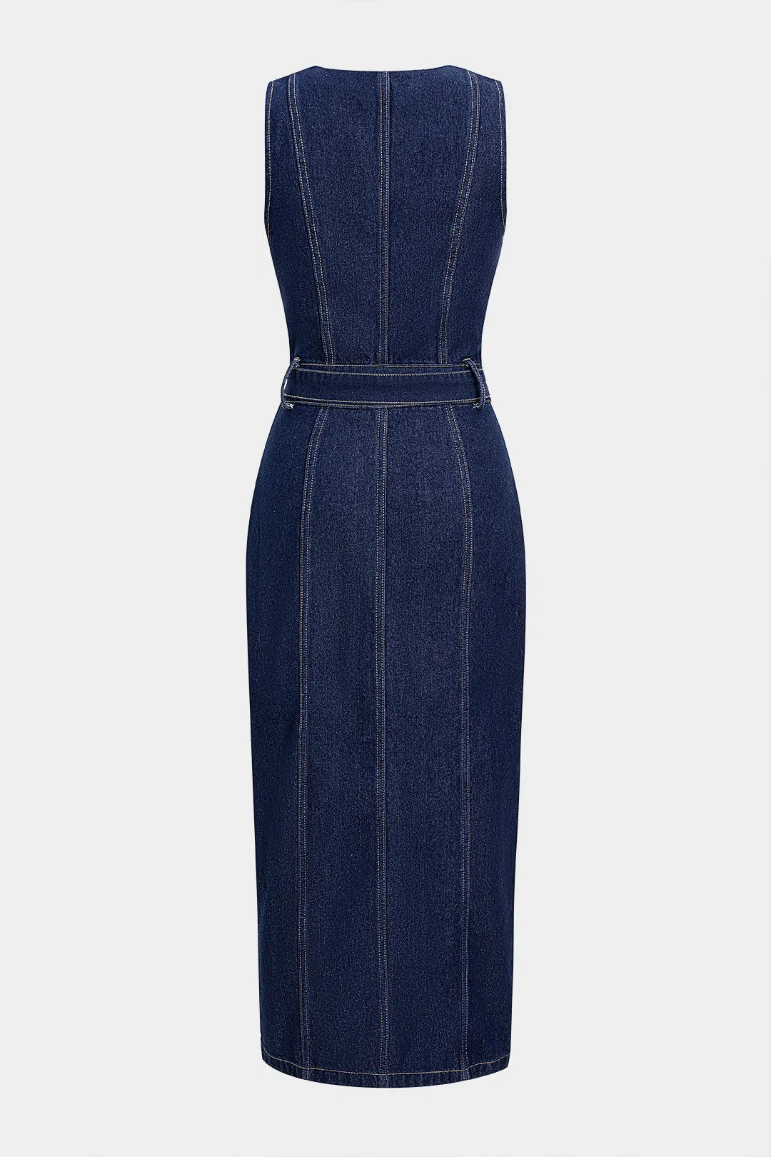 Denim Button Belted Sleeveless Denim Dress sold by Micas product image thumbnail 2