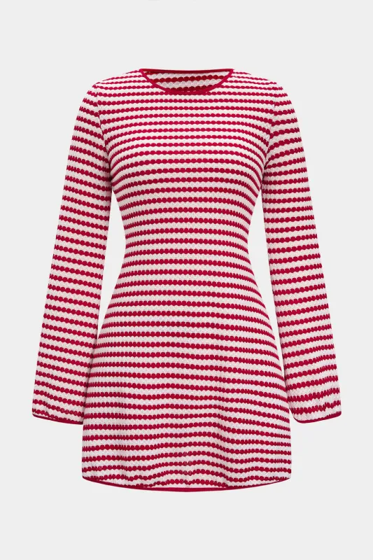 Stripes Print Knit Round Neck Long Sleeve Dress sold by Micas