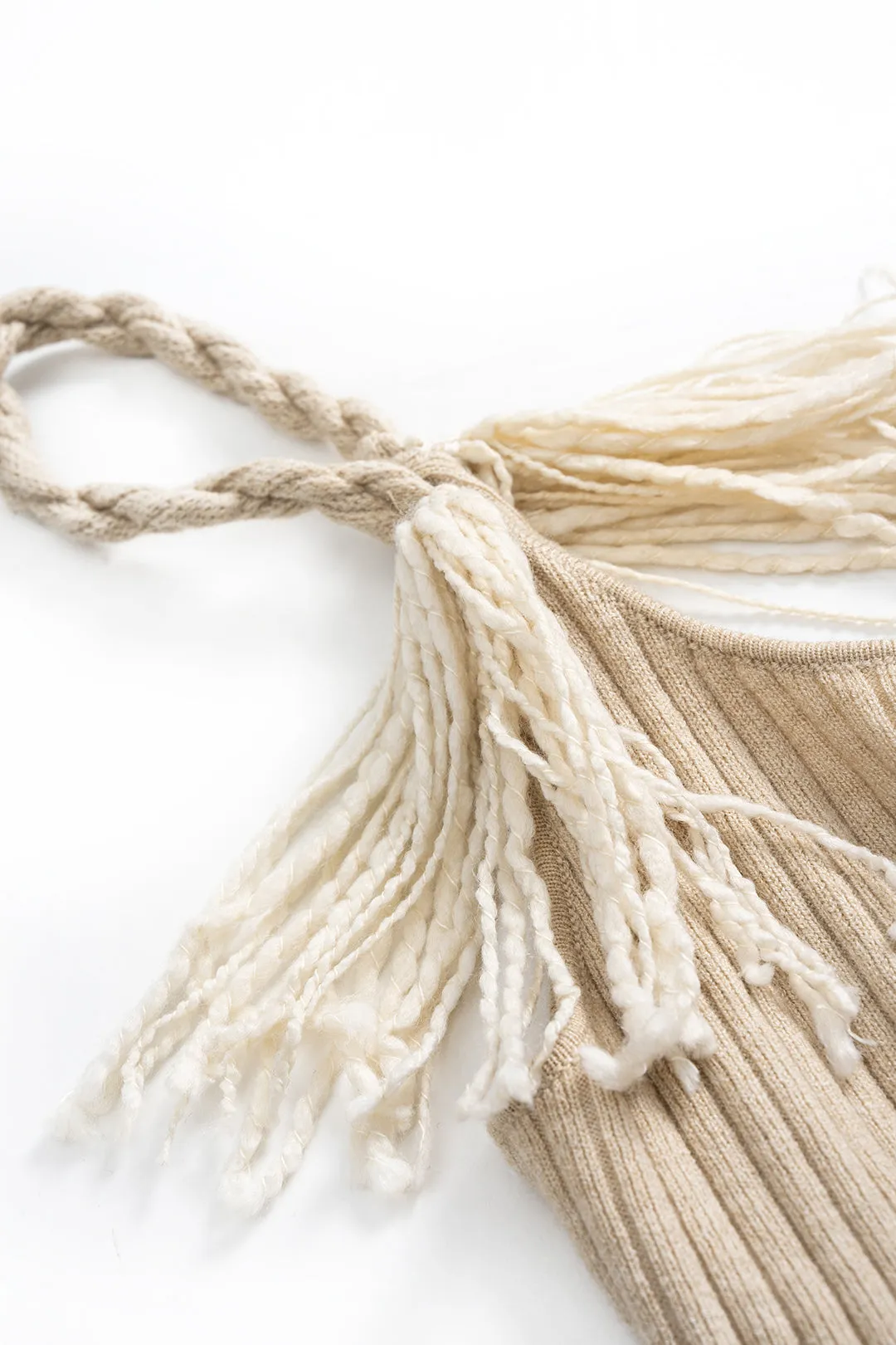 Knit Fringe Braided Slip Ribbed Ruffle Sleeveless Dress sold by Micas product image thumbnail 3