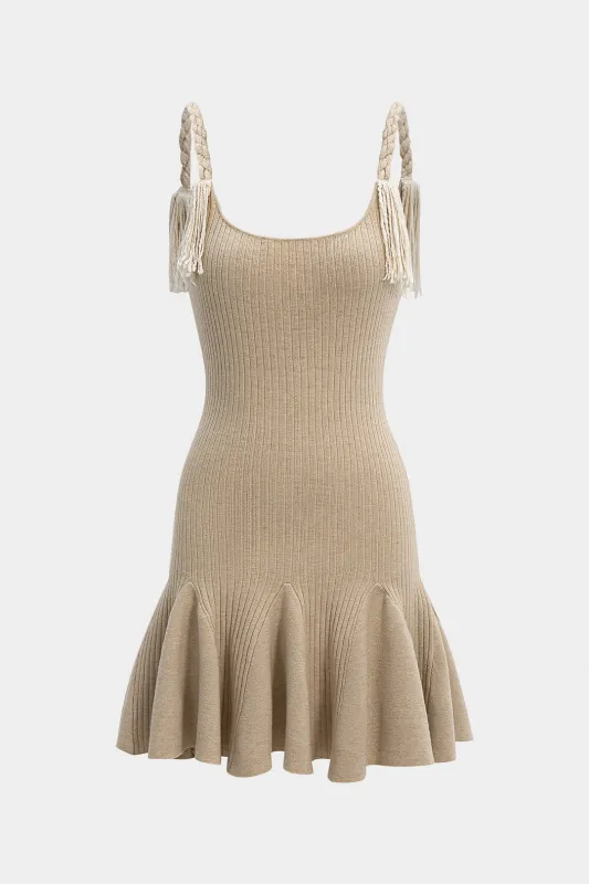 Knit Fringe Braided Slip Ribbed Ruffle Sleeveless Dress sold by Micas