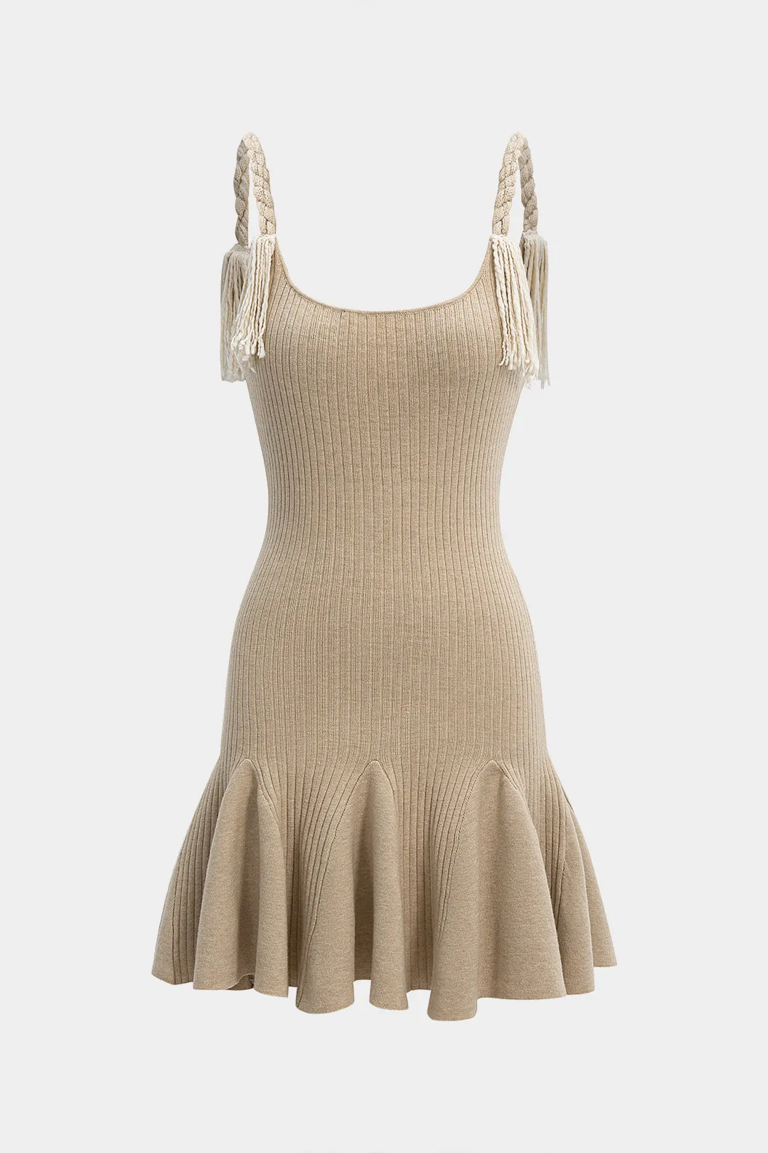 Knit Fringe Braided Slip Ribbed Ruffle Sleeveless Dress sold by Micas