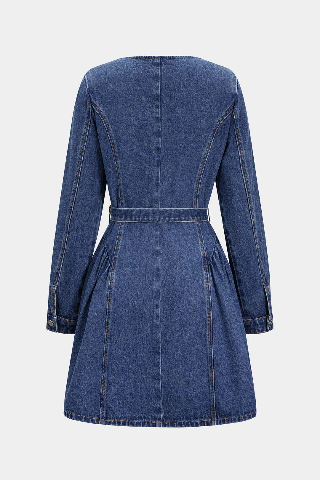 Denim Button Belted Long Sleeve Dress sold by Micas product image thumbnail 2