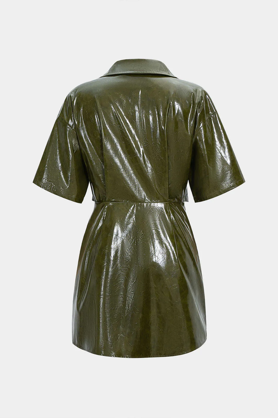 Faux Leather Button Short Sleeve Mini Dress sold by Micas product image thumbnail 2