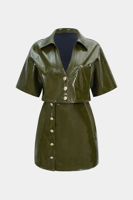Faux Leather Button Short Sleeve Mini Dress sold by Micas
