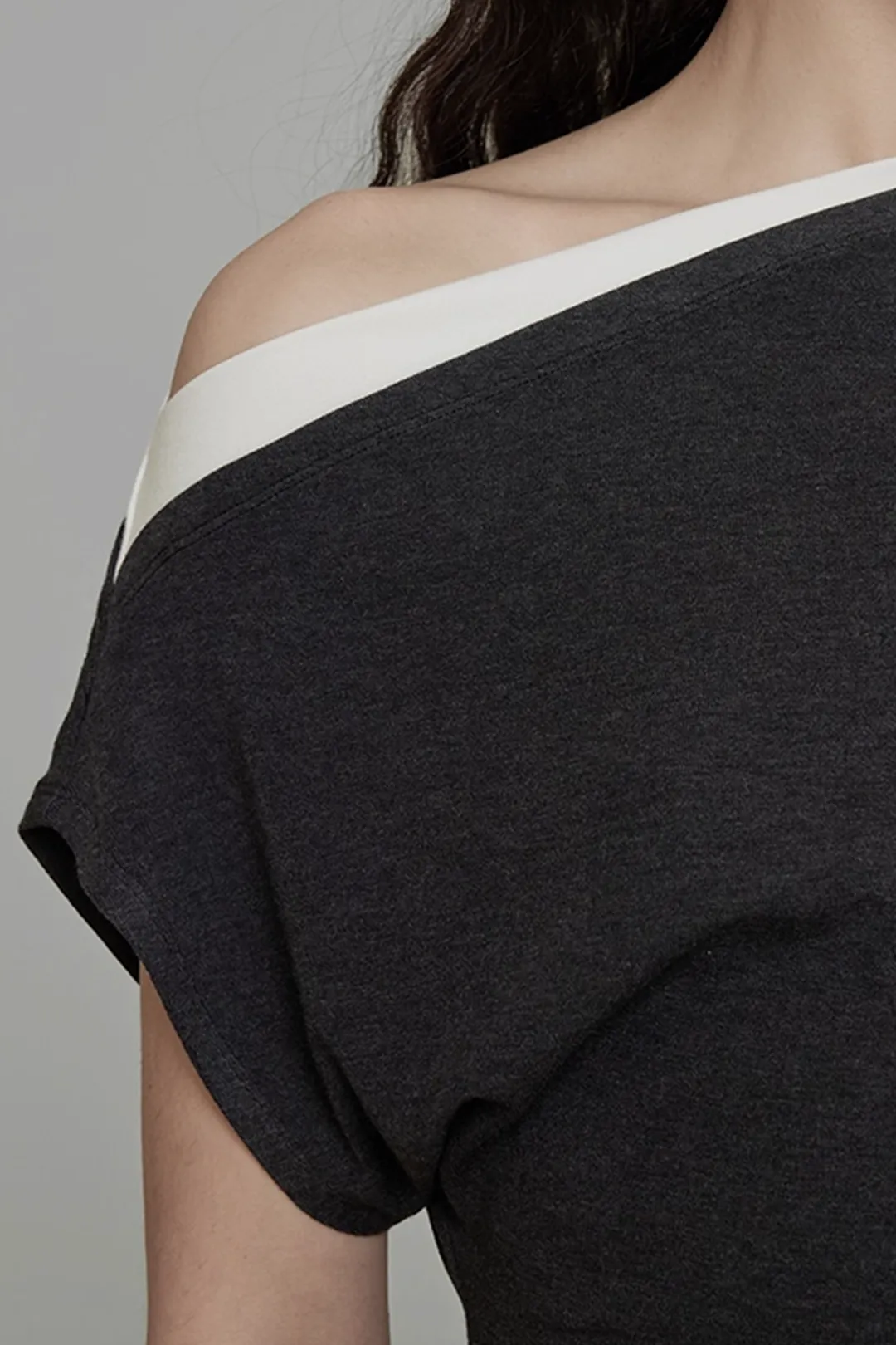 Boat Neck Ruched Asymmetrical Short Sleeve T-Shirt sold by Micas product image thumbnail 4