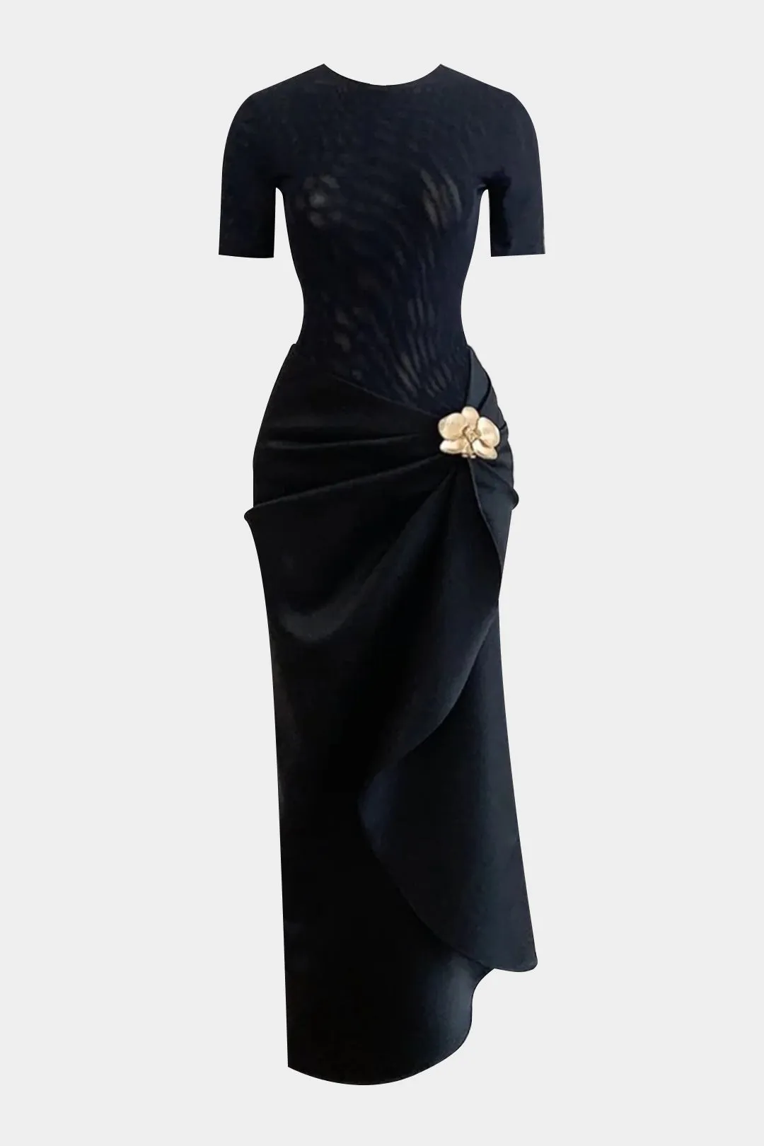 Metallic Decor Ruched Short Sleeve Midi Dress sold by Micas