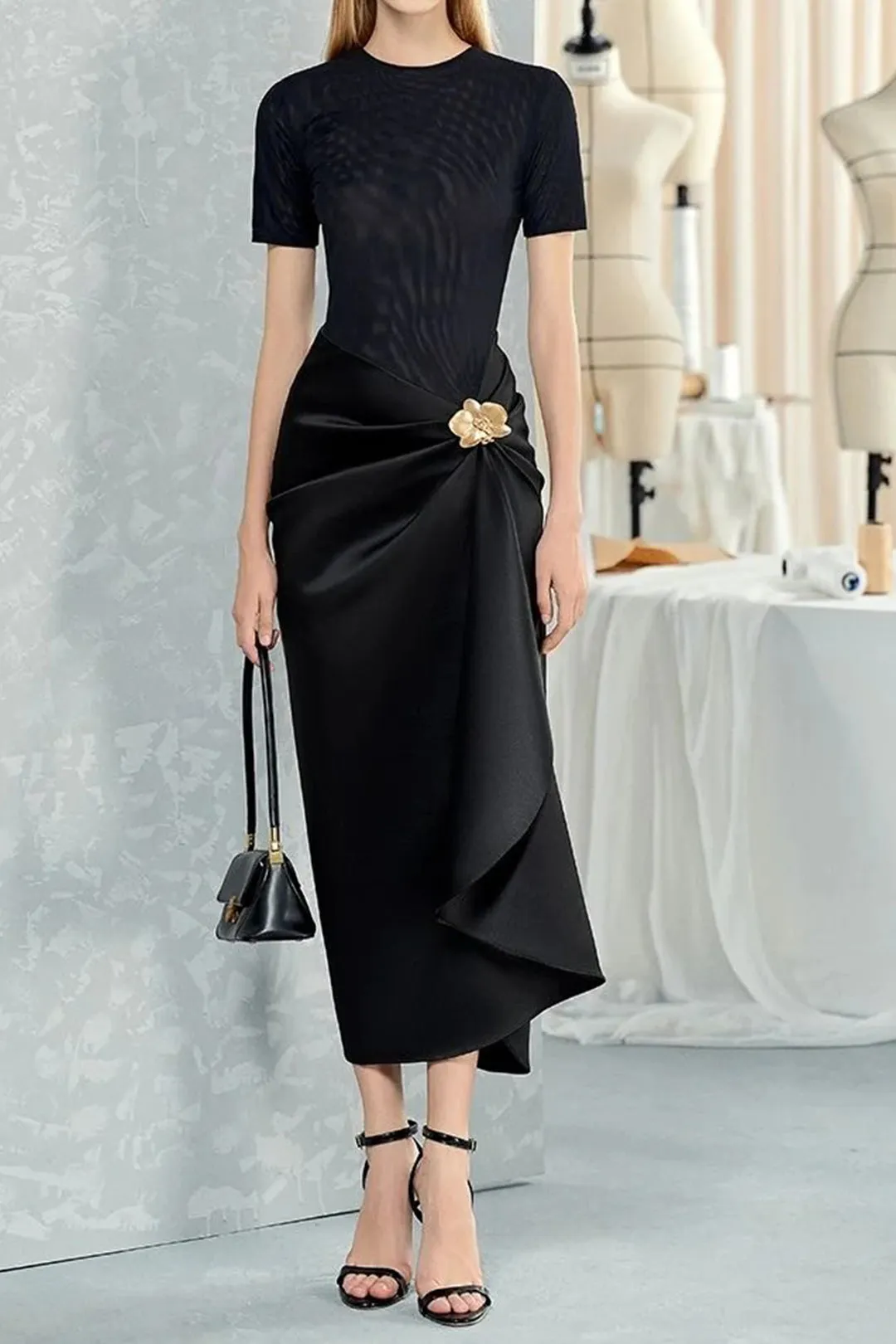 Metallic Decor Ruched Short Sleeve Midi Dress sold by Micas product image thumbnail 2