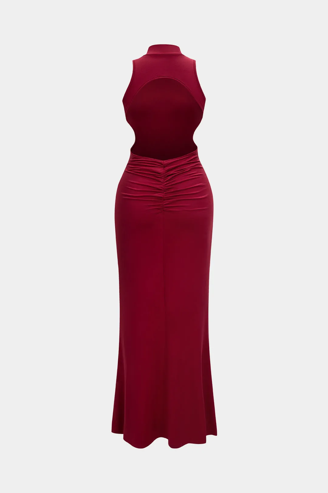 Mock Neck Metallic Ruched Backless Sleeveless Maxi Dress sold by Micas product image thumbnail 2