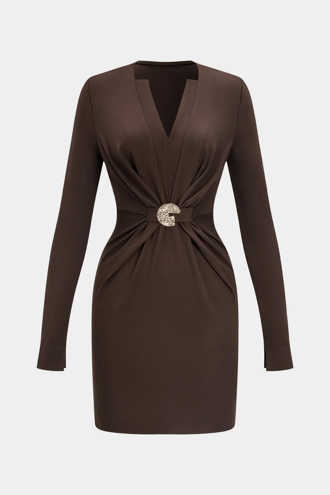 Metallic Ruched V-Neck Long Sleeve Mini Dress sold by Micas product image thumbnail 5