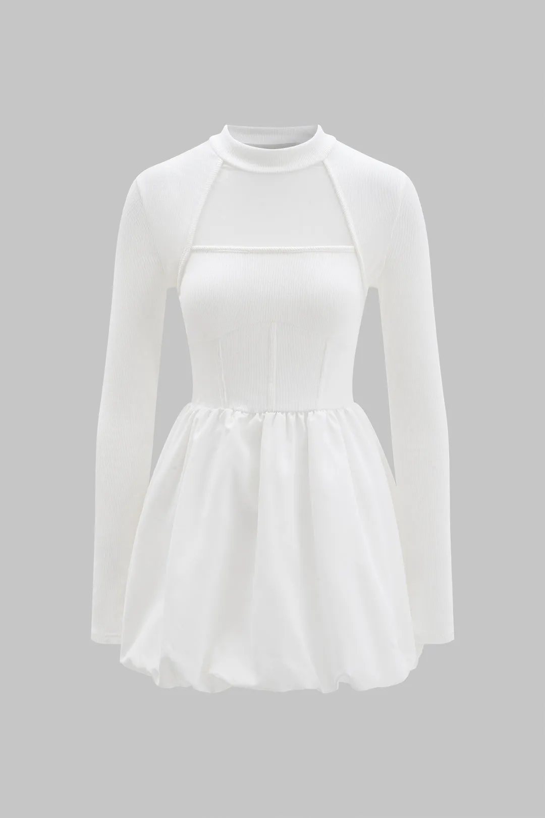 Mesh Patchwork Ruched Long Sleeve Mini Dress sold by Micas