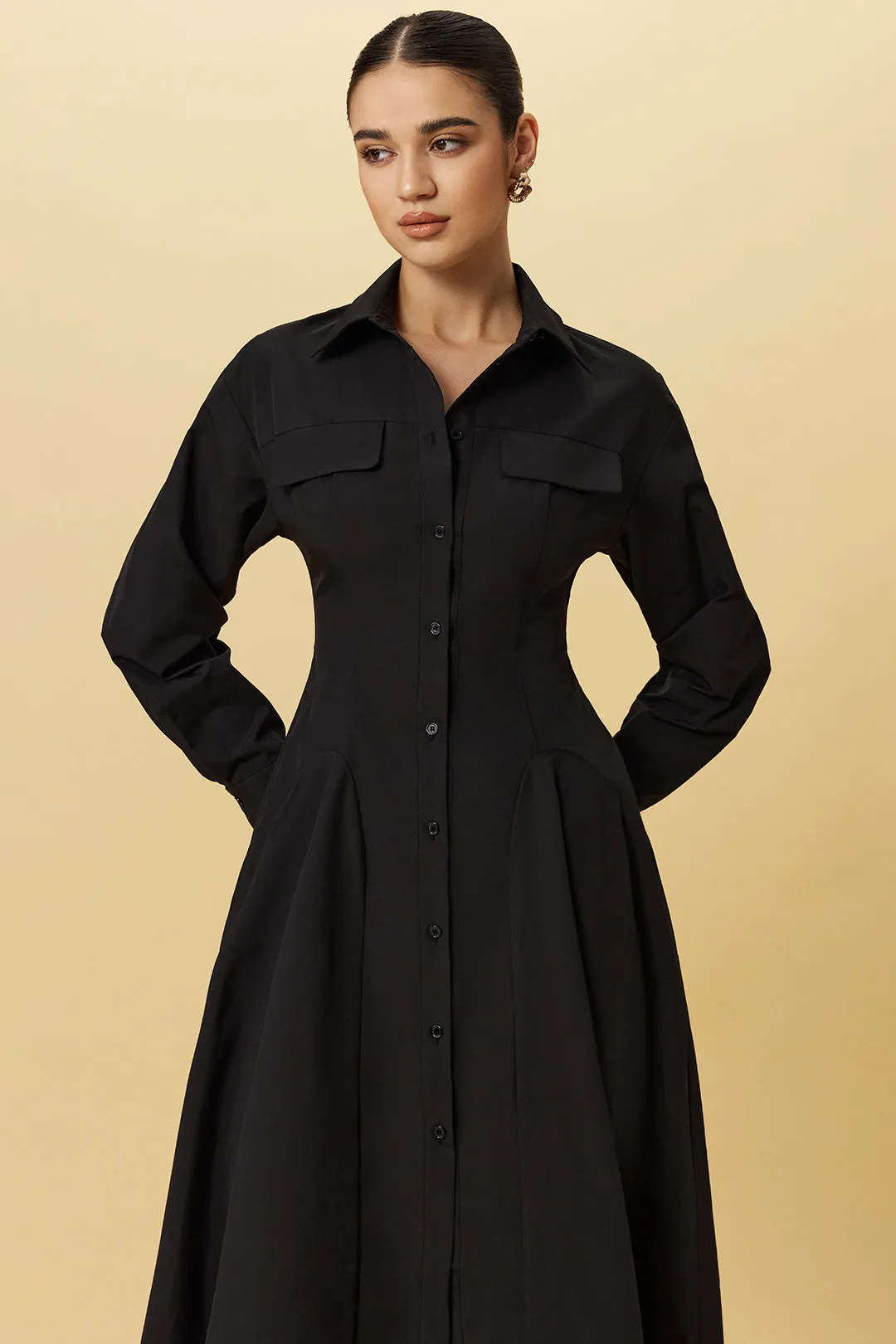 Button Ruched Long Sleeve Maxi Dress sold by Micas product image thumbnail 3