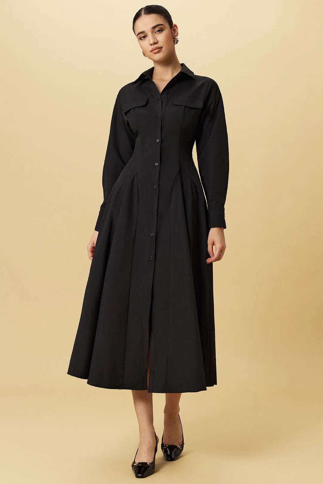 Button Ruched Long Sleeve Maxi Dress sold by Micas