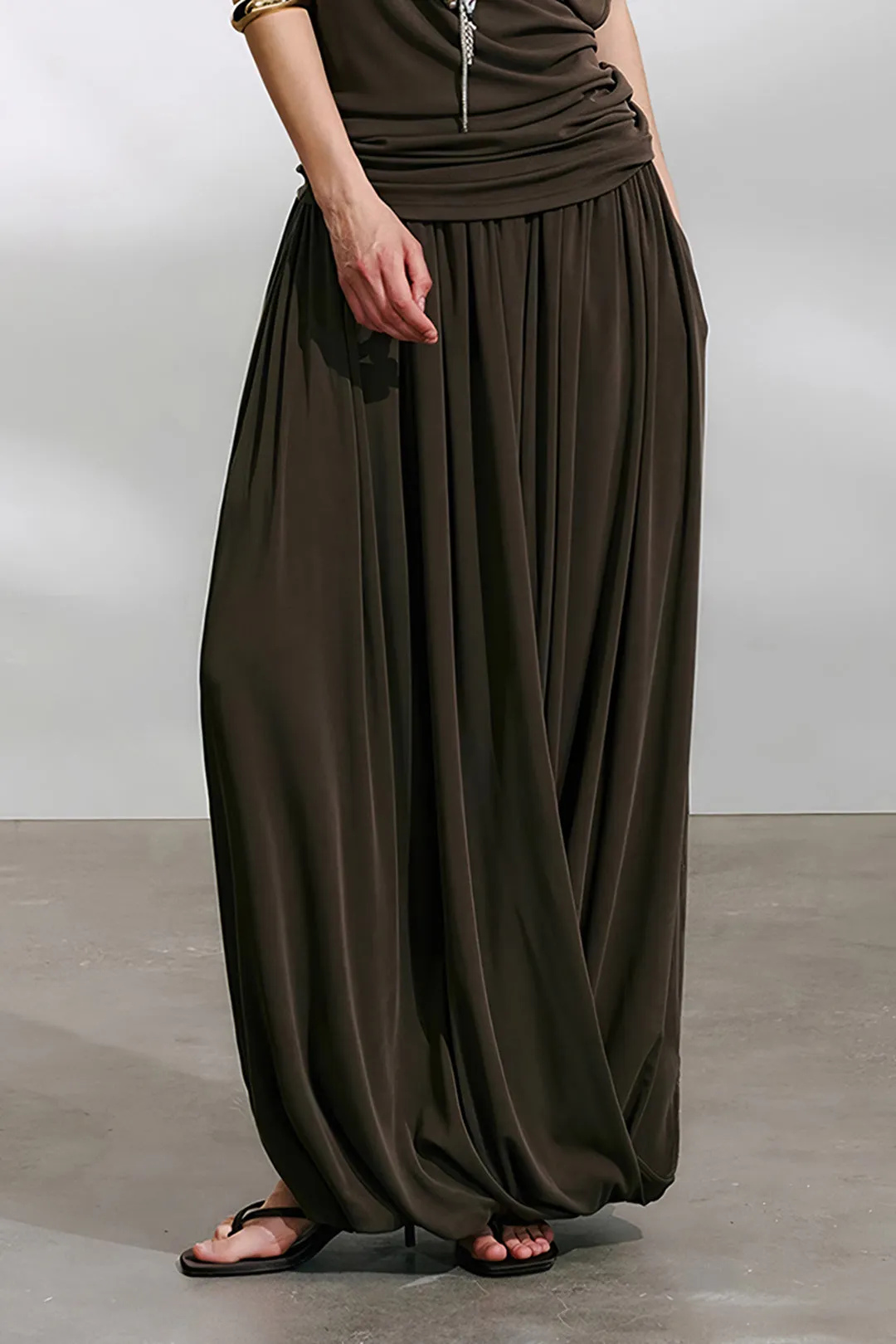 Solid Ruched Skirt sold by Micas