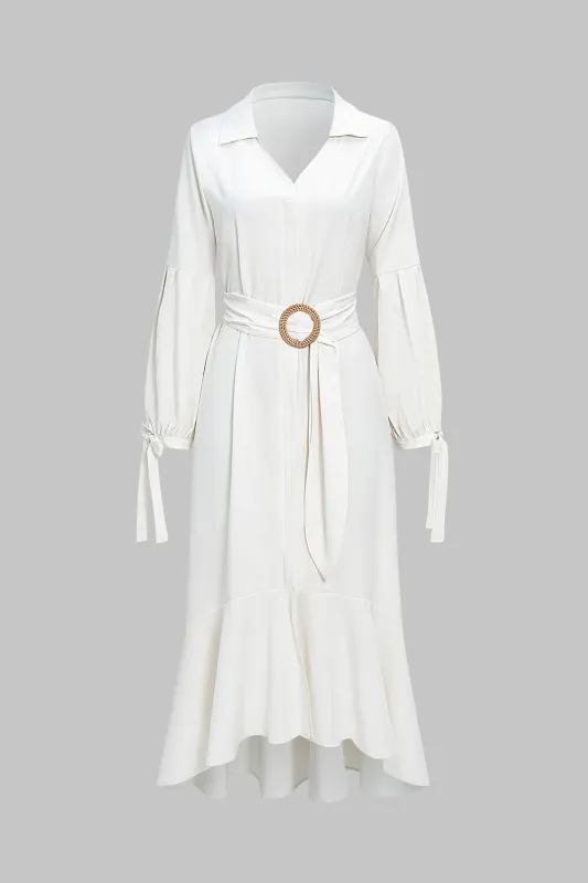 Solid V-Neck Belted Tie-Up Long Sleeve Maxi Dress sold by Micas