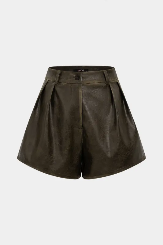 Faux Leather Pleated Shorts sold by Micas