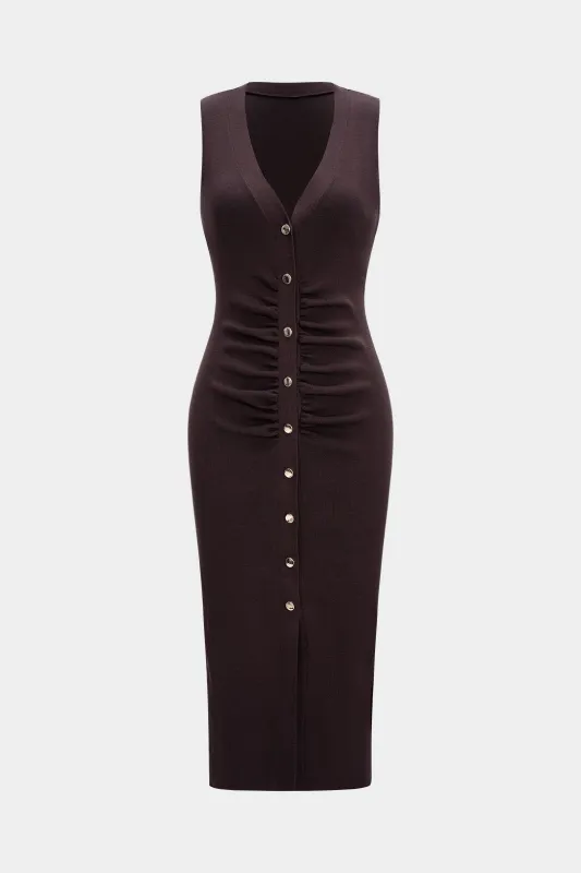 Knit Button Ruched Sleeveless Dress sold by Micas