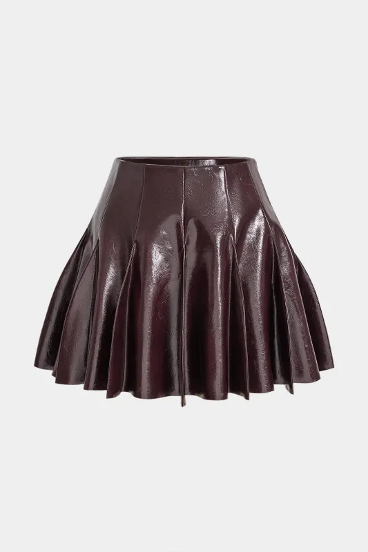 Faux Leather Pleated Stitching Detail Skirt sold by Micas
