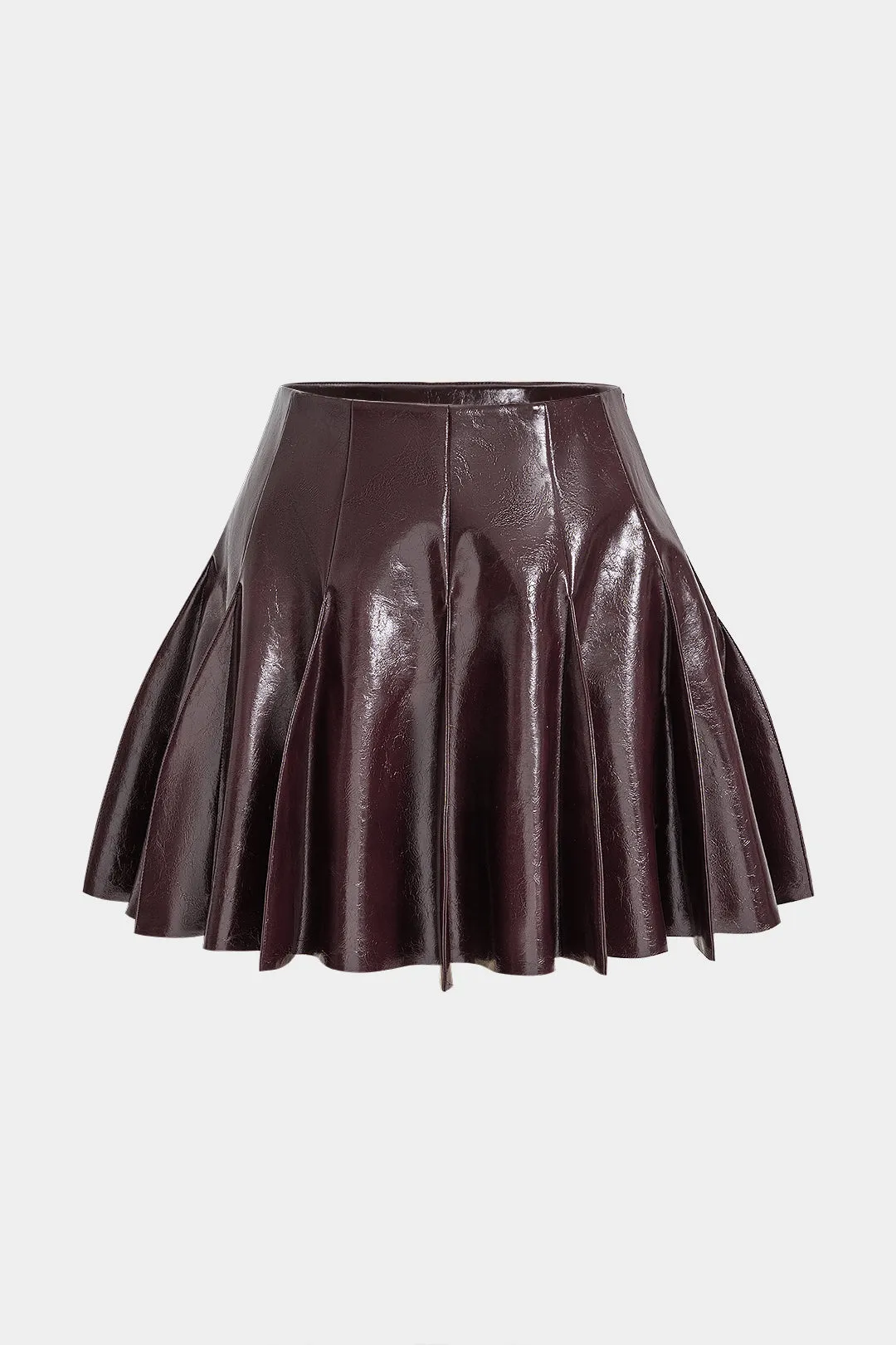 Faux Leather Pleated Stitching Detail Skirt sold by Micas