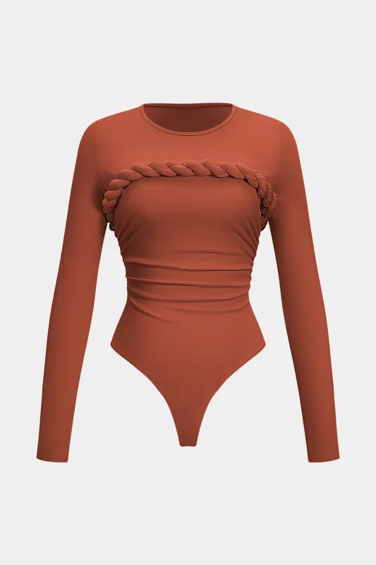 Twist Knot Ruched Long-Sleeve Bodysuit made by Micas