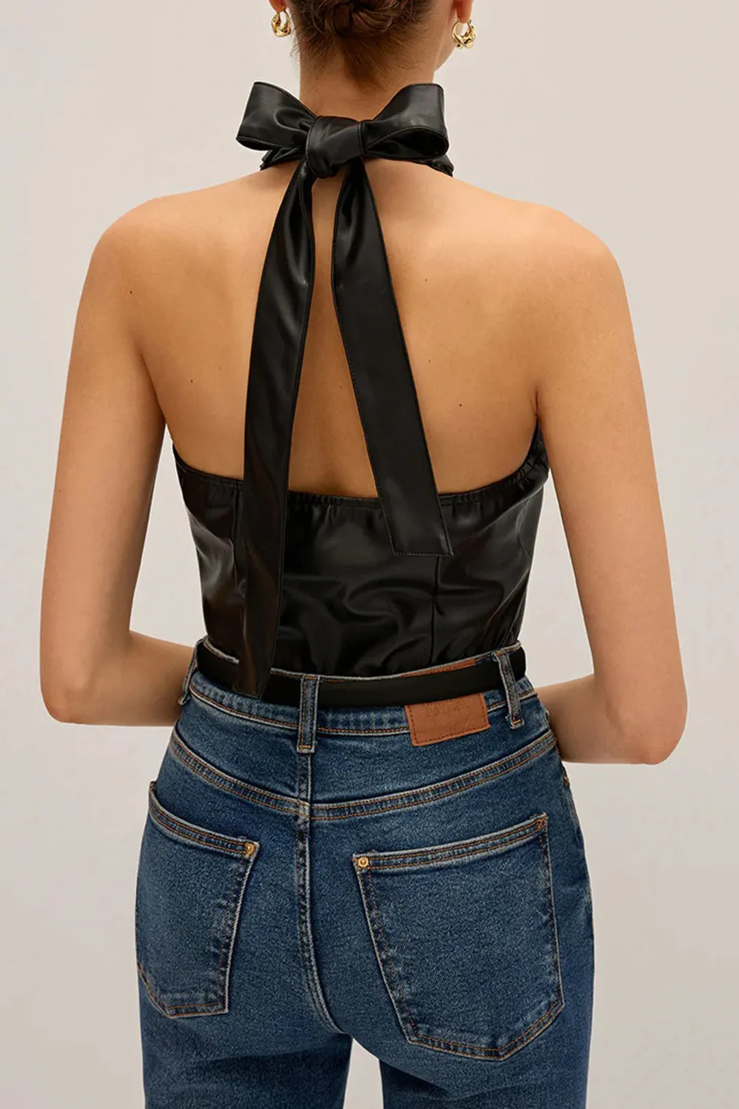 Faux Leather Halter Neck Tie-Up Backless Cami Top sold by Micas product image thumbnail 2