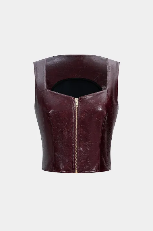 Faux Leather Zipper Tank Top sold by Micas