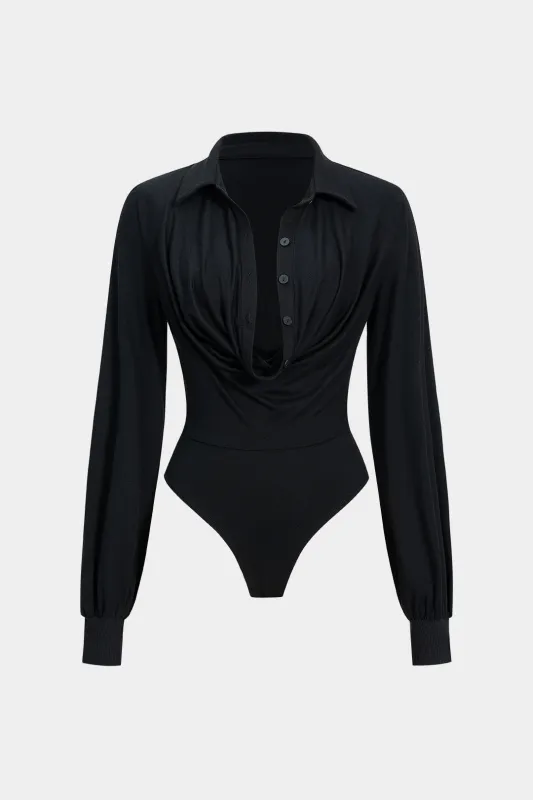 Button Ruched Long Sleeve Bodysuit sold by Micas