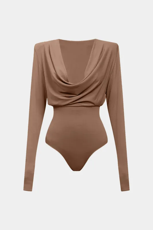 Draped Cowl Neck Long Sleeve Bodysuit sold by Micas