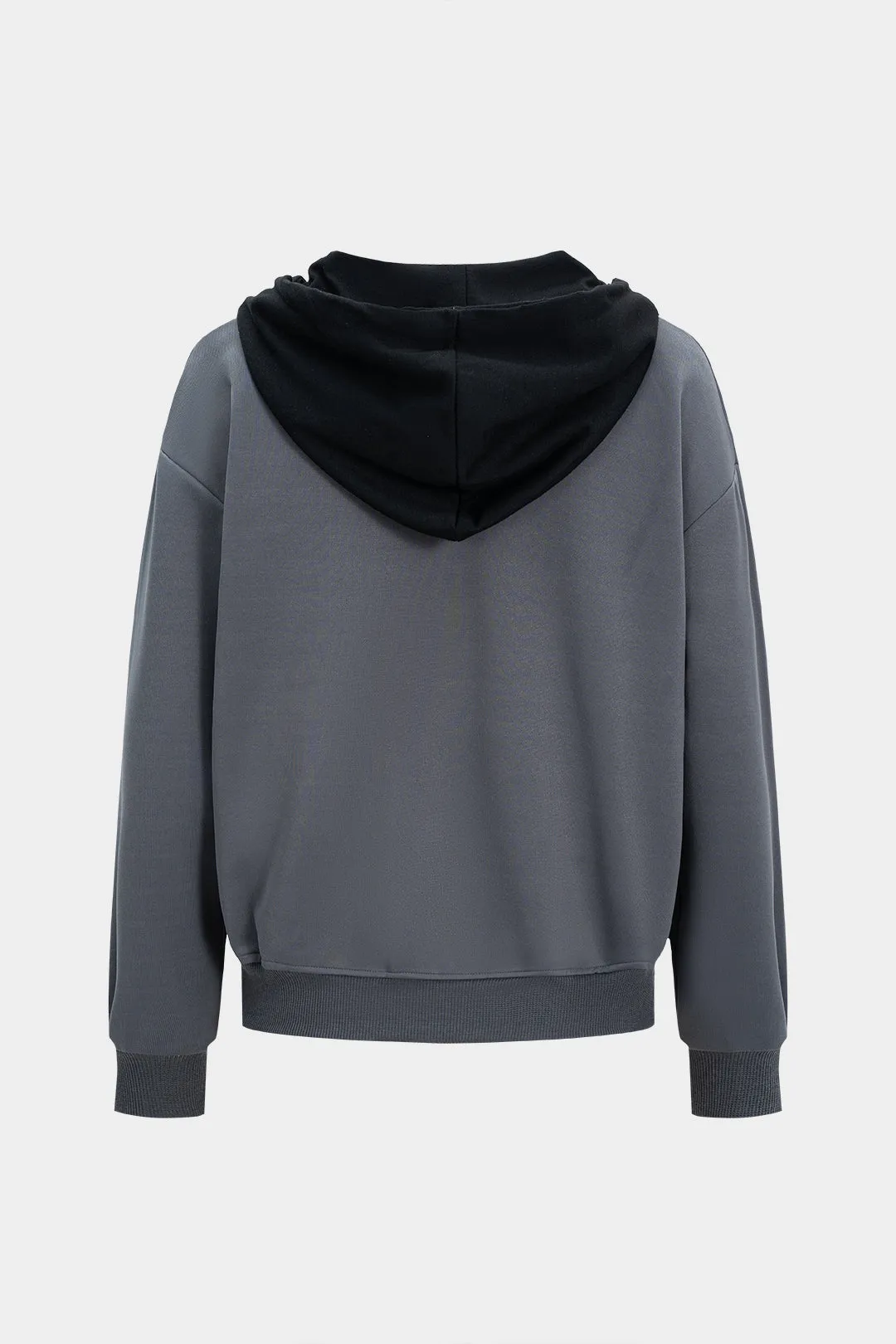 Drawstring Button Patchwork Zipper Hoodie sold by Micas product image thumbnail 2
