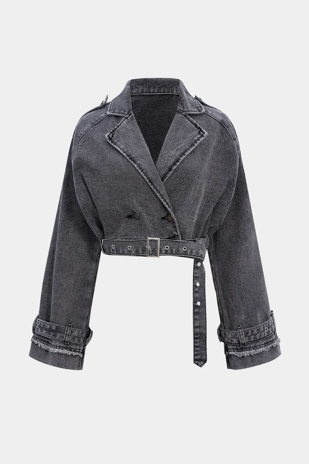 Denim Washed Button Belted Outerwear sold by Micas