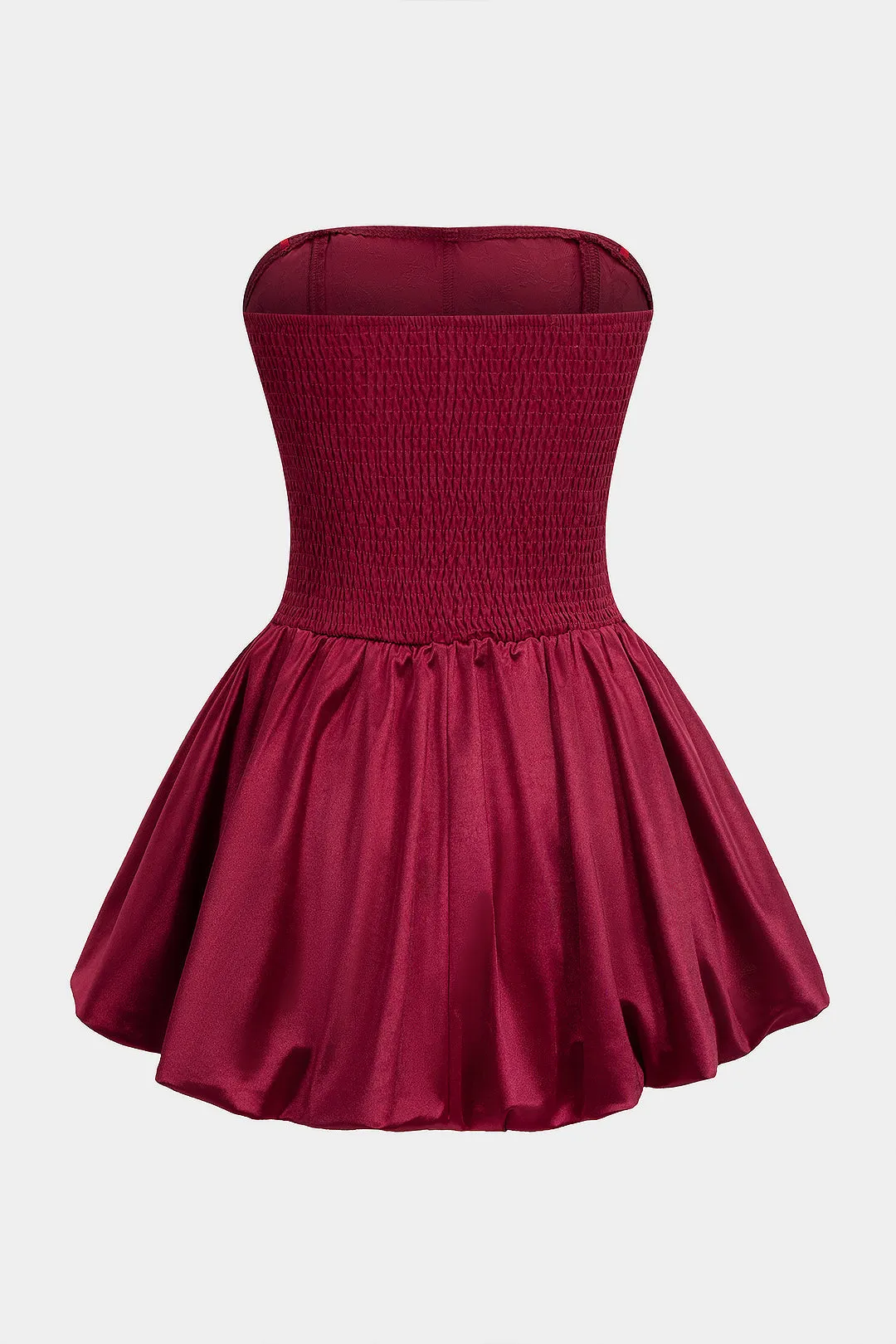 Satin Patchwork Smocked Corset Waist Ruched Strapless Sleeveless Mini Dress sold by Micas product image thumbnail 4