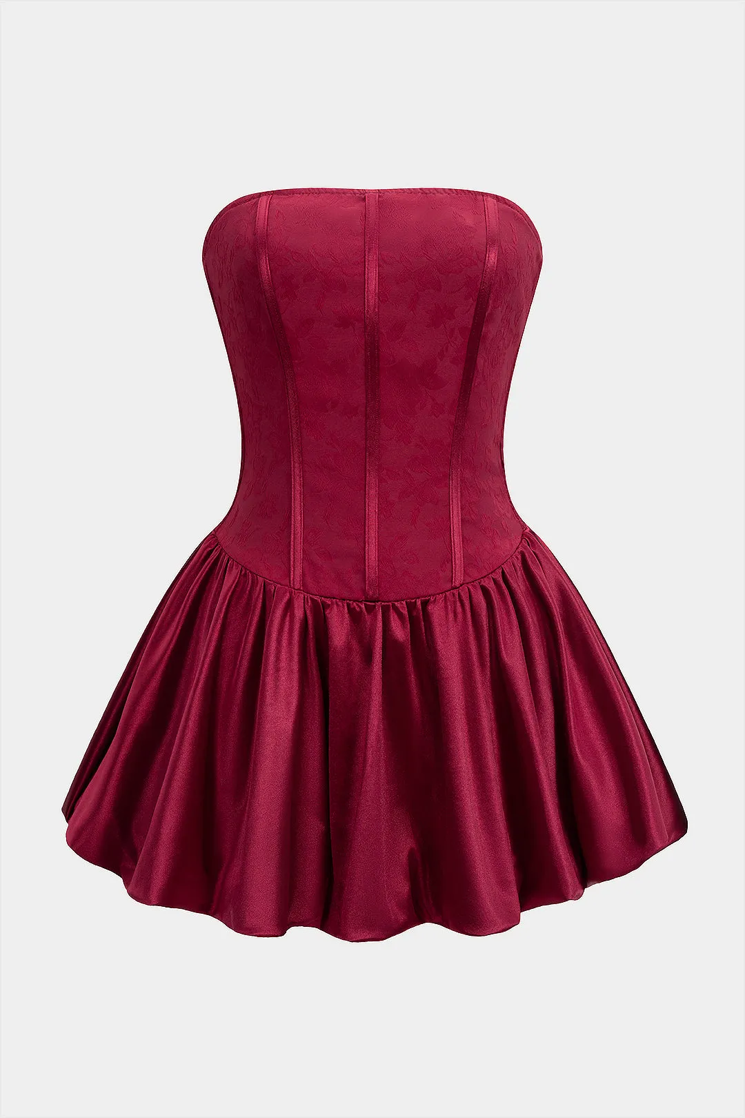 Satin Patchwork Smocked Corset Waist Ruched Strapless Sleeveless Mini Dress sold by Micas product image thumbnail 3