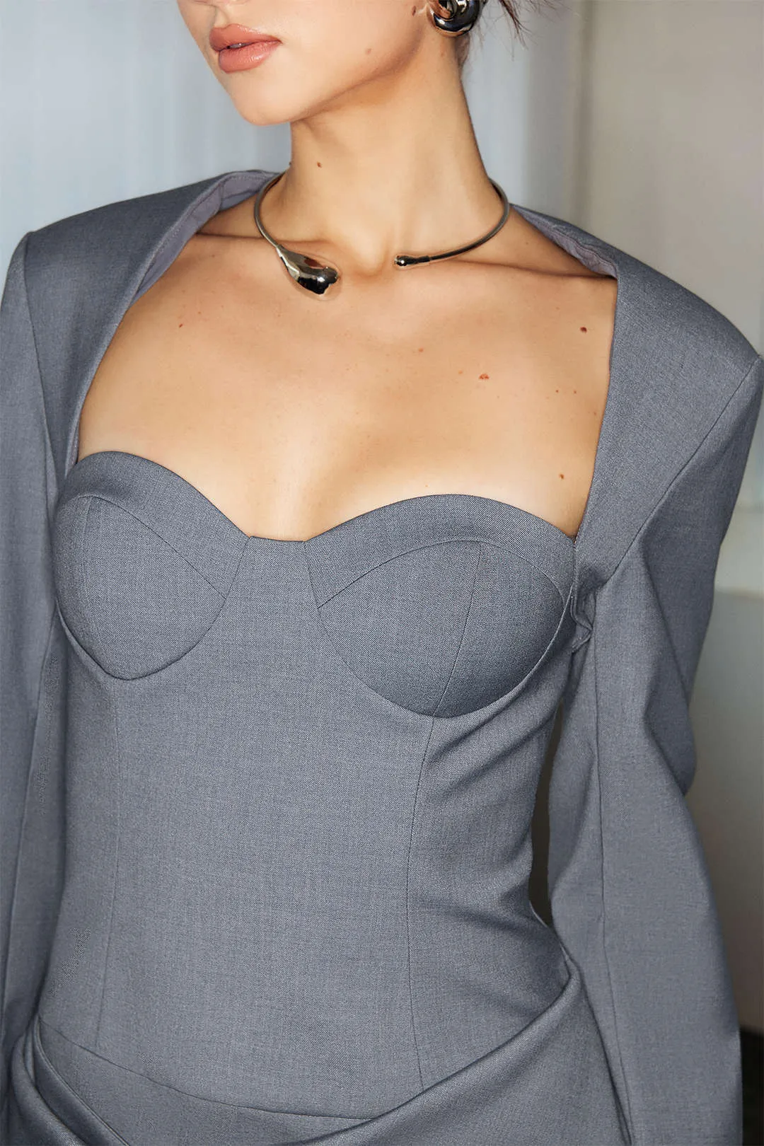 Square Neck Asymmetrical Backless Shoulder Pads Long Sleeve Mini Dress sold by Micas product image thumbnail 4