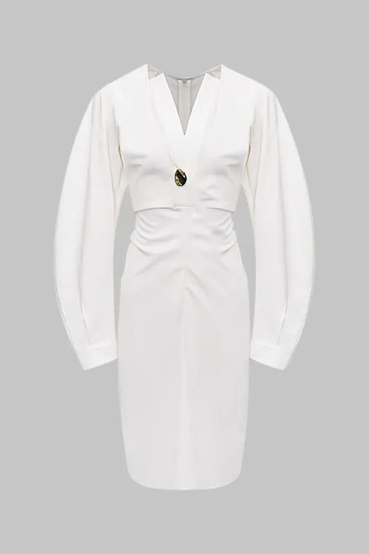 Metallic V-Neck Ruched Long Sleeve Midi Dress sold by Micas