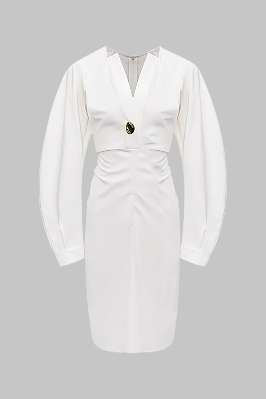 Metallic V-Neck Ruched Long Sleeve Midi Dress sold by Micas