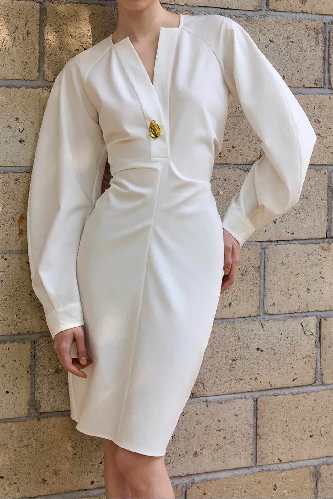 Metallic V-Neck Ruched Long Sleeve Midi Dress sold by Micas product image thumbnail 2