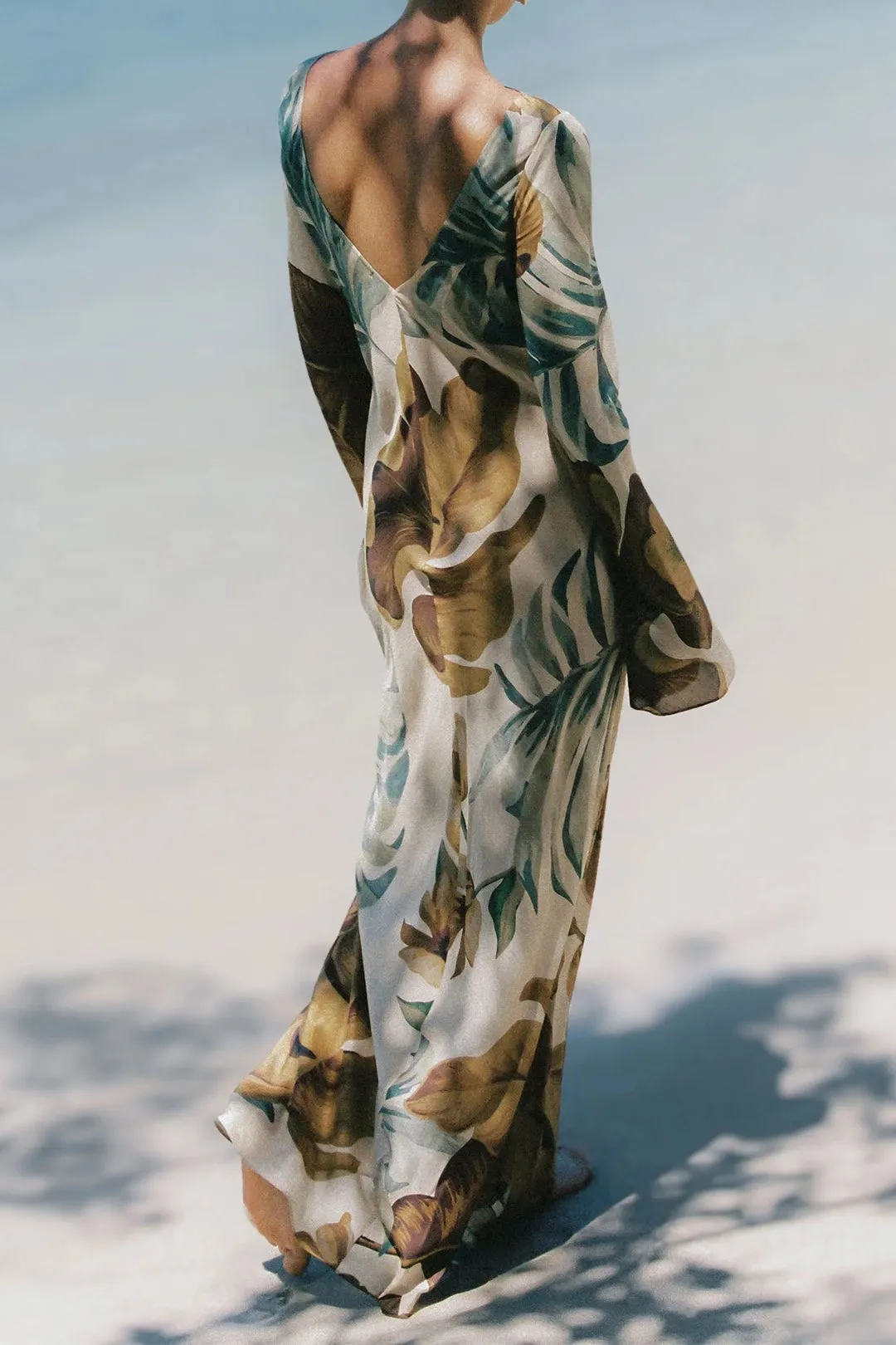 Floral Print Bell Sleeve Backless Long Sleeve Maxi Dress sold by Micas product image thumbnail 3