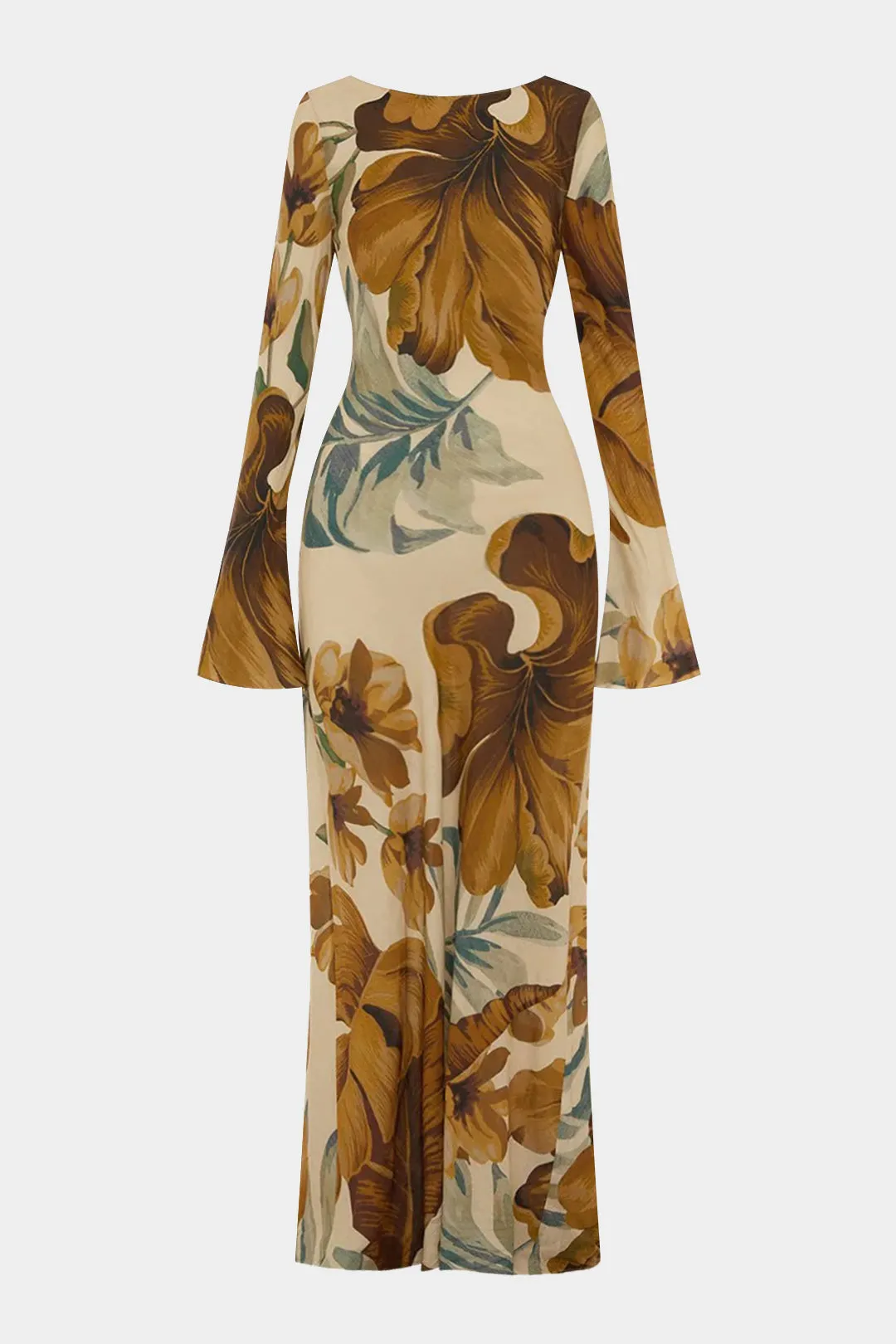 Floral Print Bell Sleeve Backless Long Sleeve Maxi Dress sold by Micas product image thumbnail 4