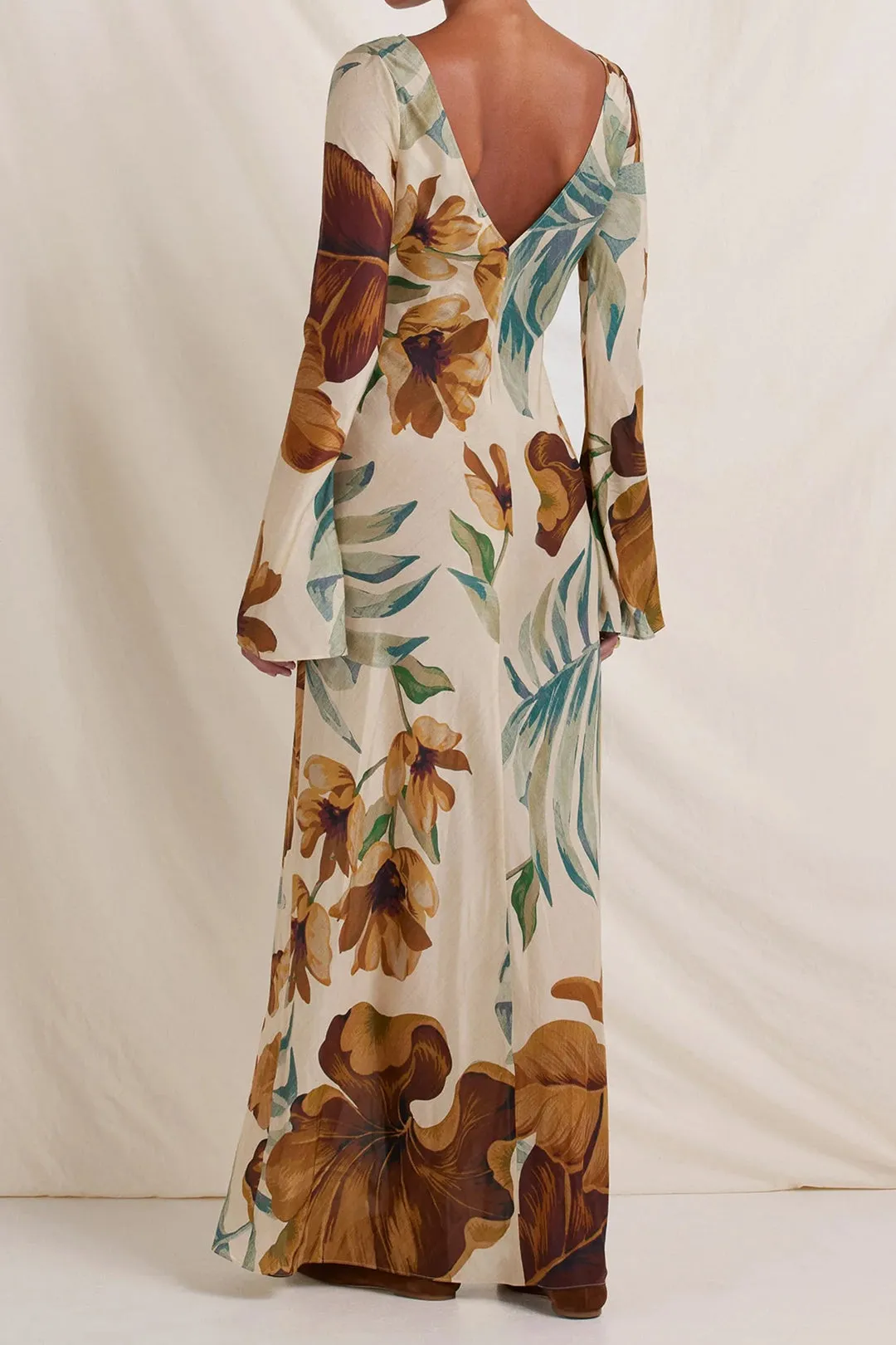 Floral Print Bell Sleeve Backless Long Sleeve Maxi Dress sold by Micas product image thumbnail 2