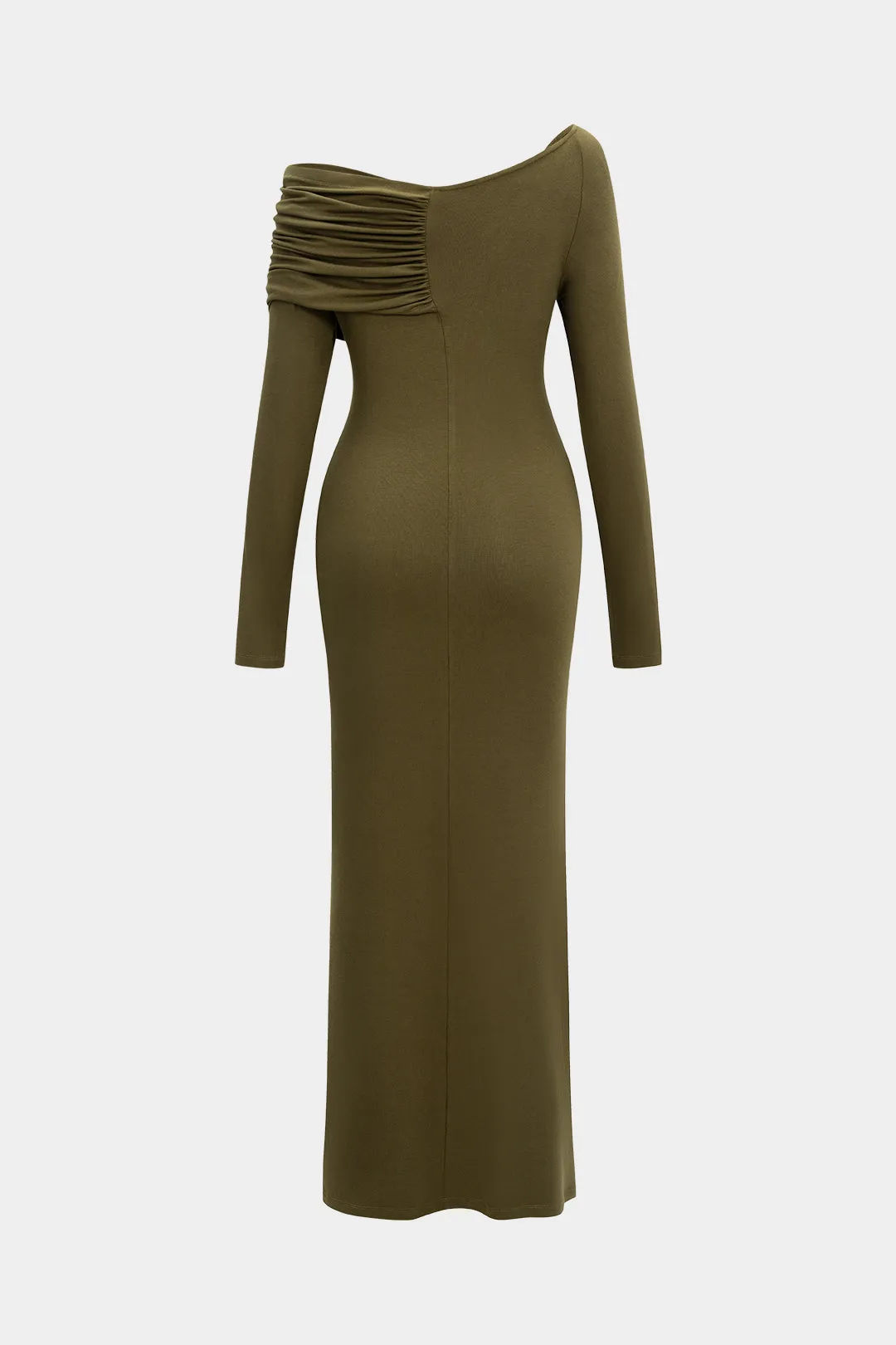 Ruched Asymmetrical Neck Long Sleeve Maxi Dress sold by Micas product image thumbnail 2