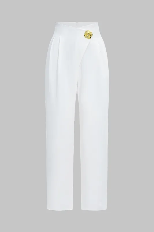 Metallic Button Straight Leg Trousers sold by Micas