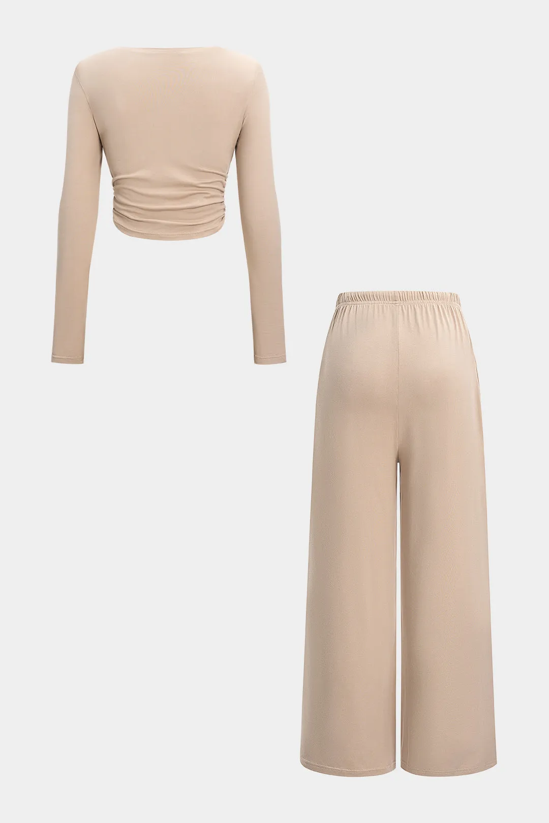 Ruched Long-Sleeve Top And Tie-Up Trousers Set sold by Micas product image thumbnail 2