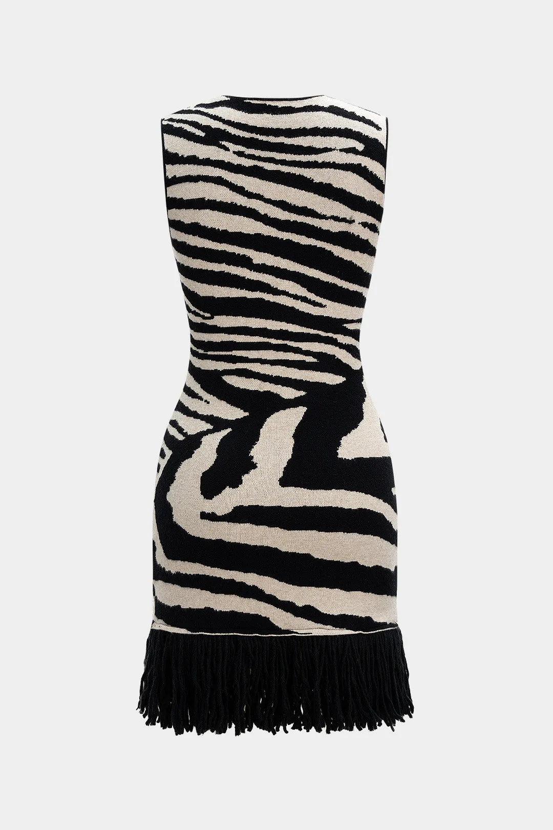 Zebra Stripe Print Knit Round Neck Fringe Tank Sleeveless Dress sold by Micas product image thumbnail 2