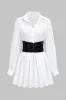 Button Ruched Belted Long Sleeve Mini Dress sold by Micas