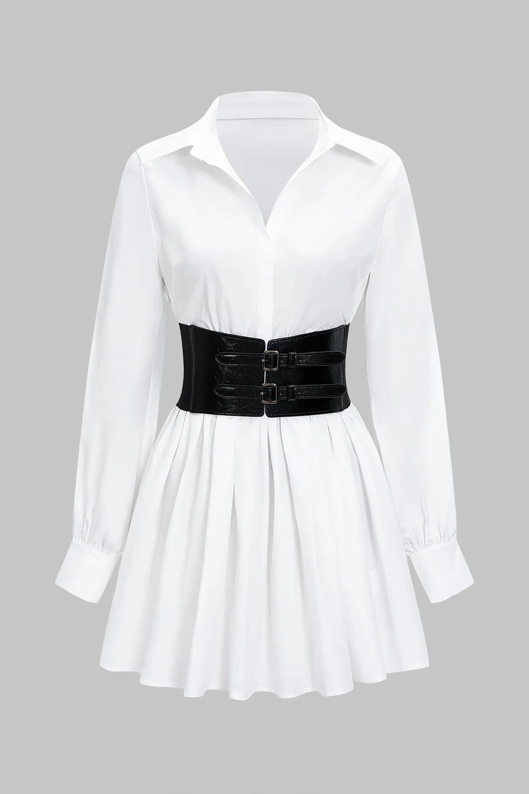 Button Ruched Belted Long Sleeve Mini Dress sold by Micas product image thumbnail 5