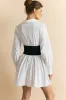 Button Ruched Belted Long Sleeve Mini Dress sold by Micas