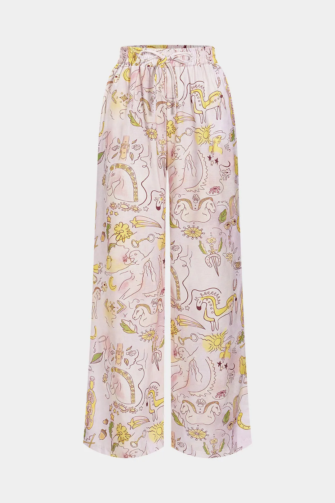 Tegneserieprint kortærmet ruched-knap-shirt og tegningsbukser sæt sold by Micas product image thumbnail 5